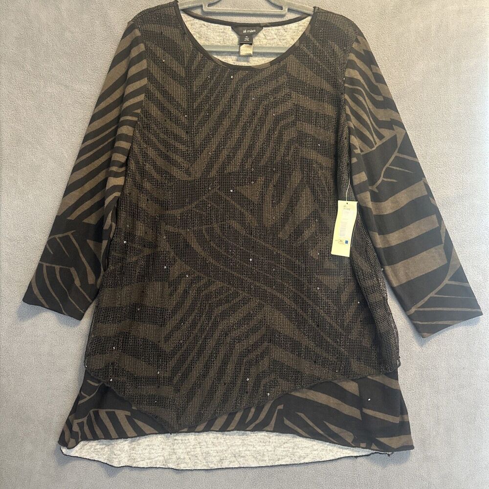 NWT Ali Miles Mesh Sequin Top Size XL Black Stripe Asymmetric Fairy Grunge